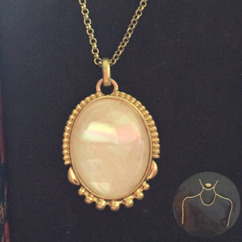 NIB Lucky Brand White Stone/ Goldtone Necklace